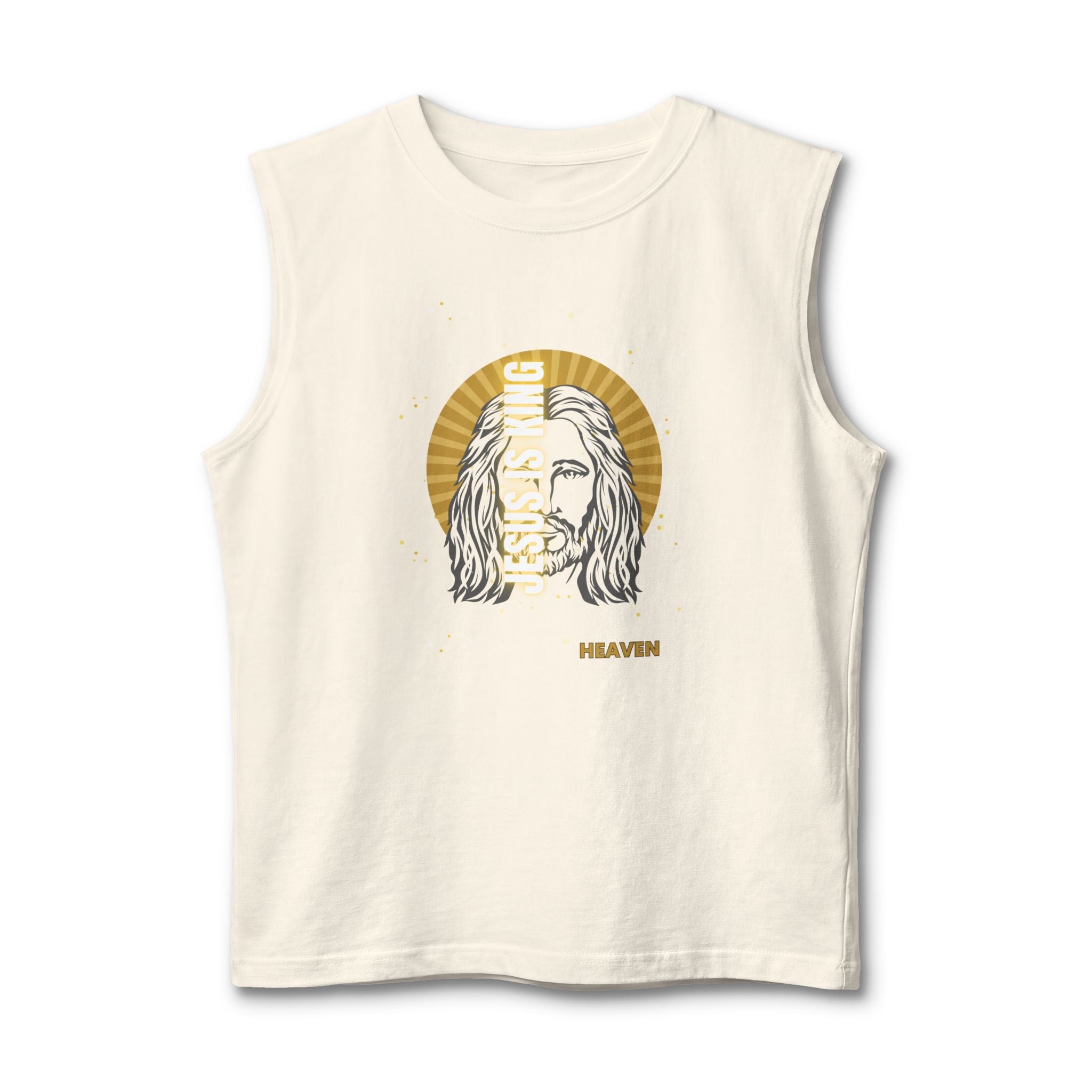 Heaven Graphic Muscle Tank — Retro Jesus Halo Illustration Tank Top