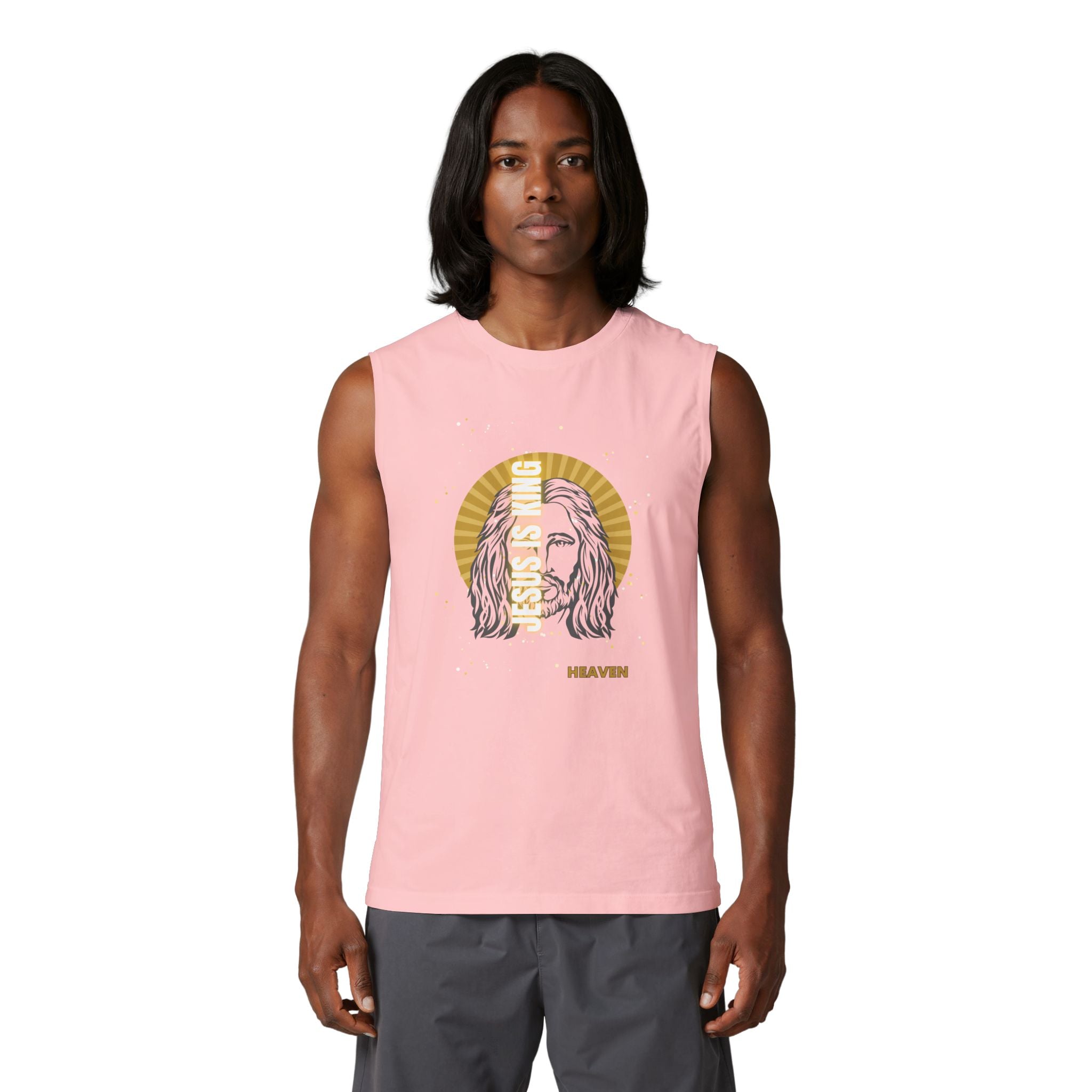 Heaven Graphic Muscle Tank — Retro Jesus Halo Illustration Tank Top