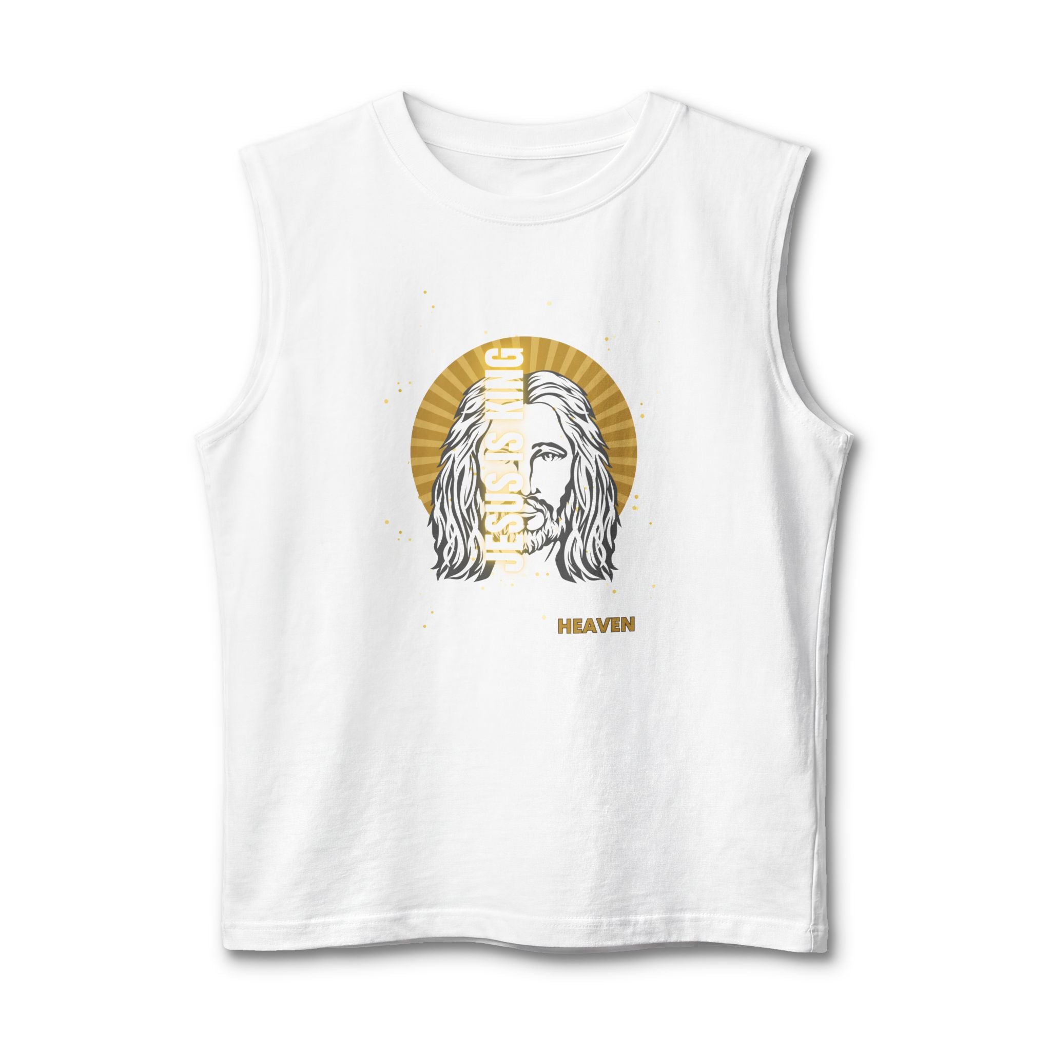Heaven Graphic Muscle Tank — Retro Jesus Halo Illustration Tank Top