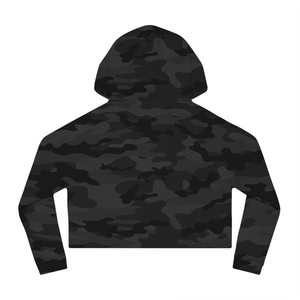 Cropped Hoodie — "If God Is For Us" Romans 8:31 Camouflage Christian Crop Top