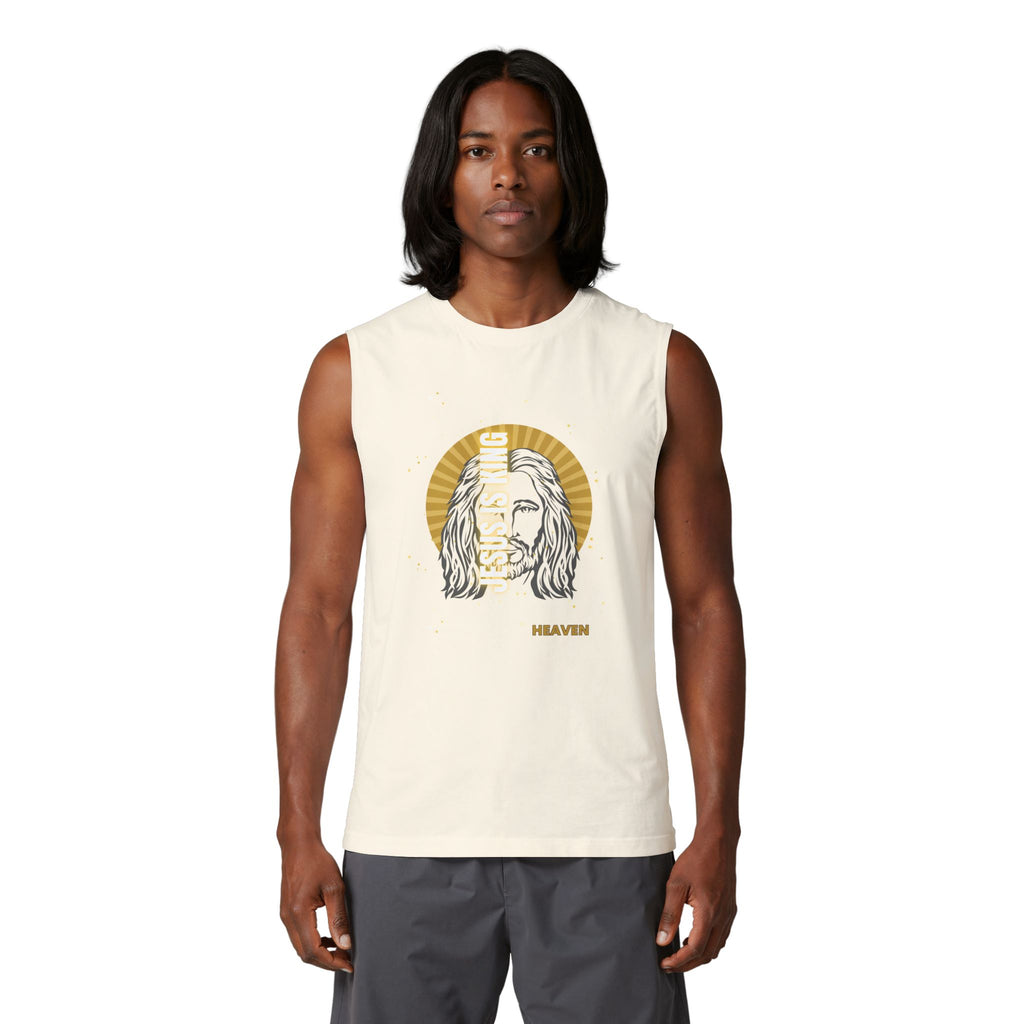 Heaven Graphic Muscle Tank — Retro Jesus Halo Illustration Tank Top