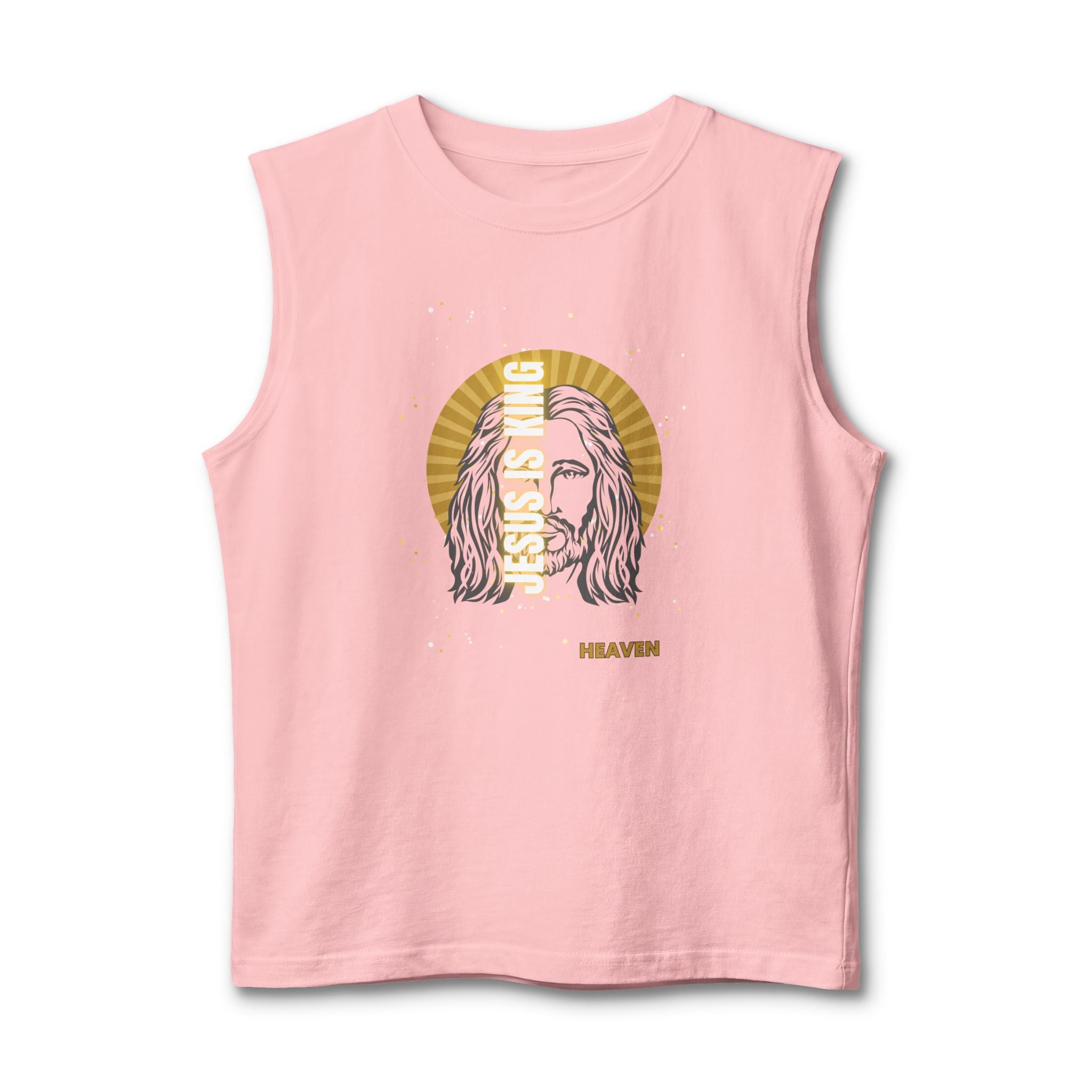 Heaven Graphic Muscle Tank — Retro Jesus Halo Illustration Tank Top