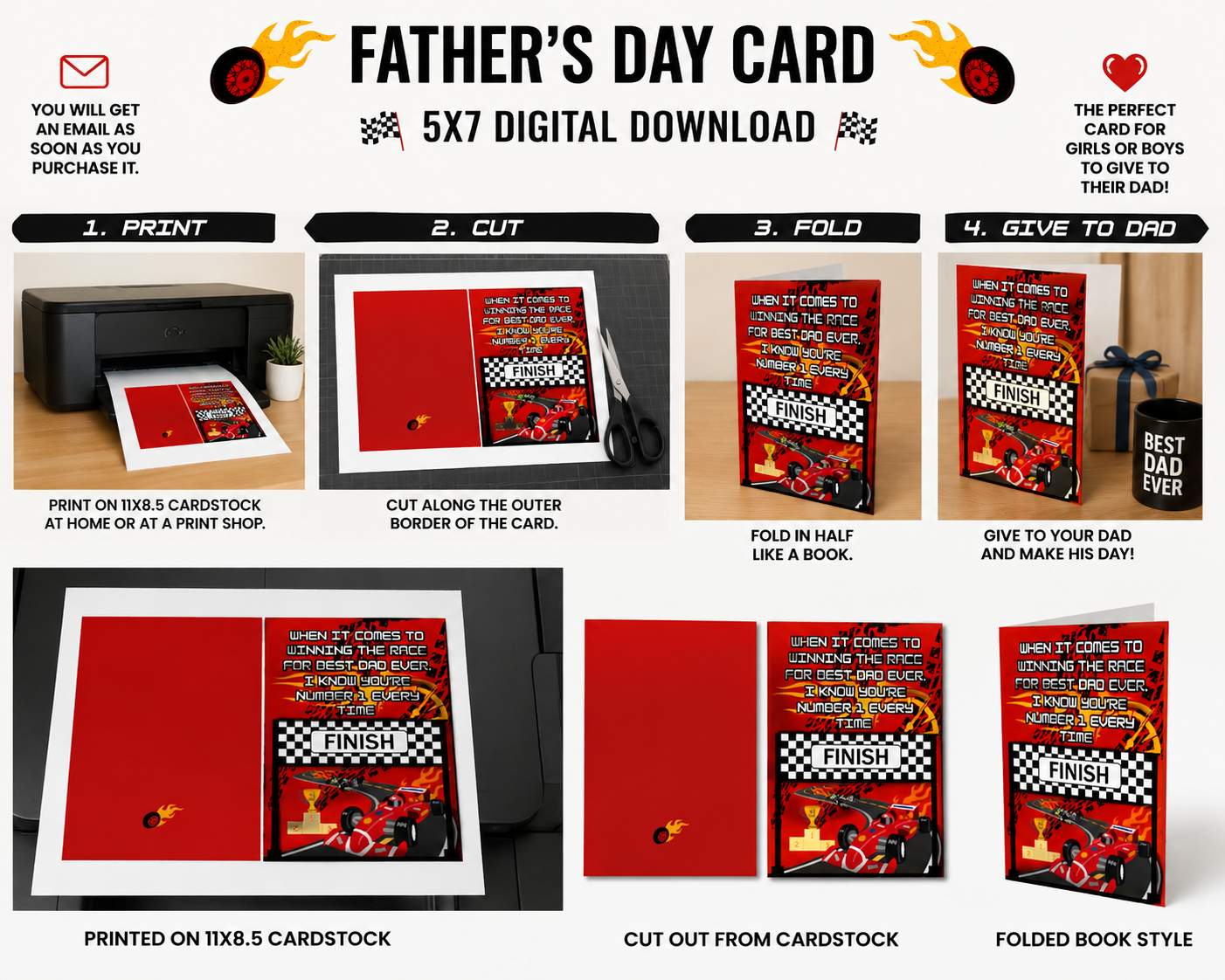 Father's Day Card – #1 Dad Race Car