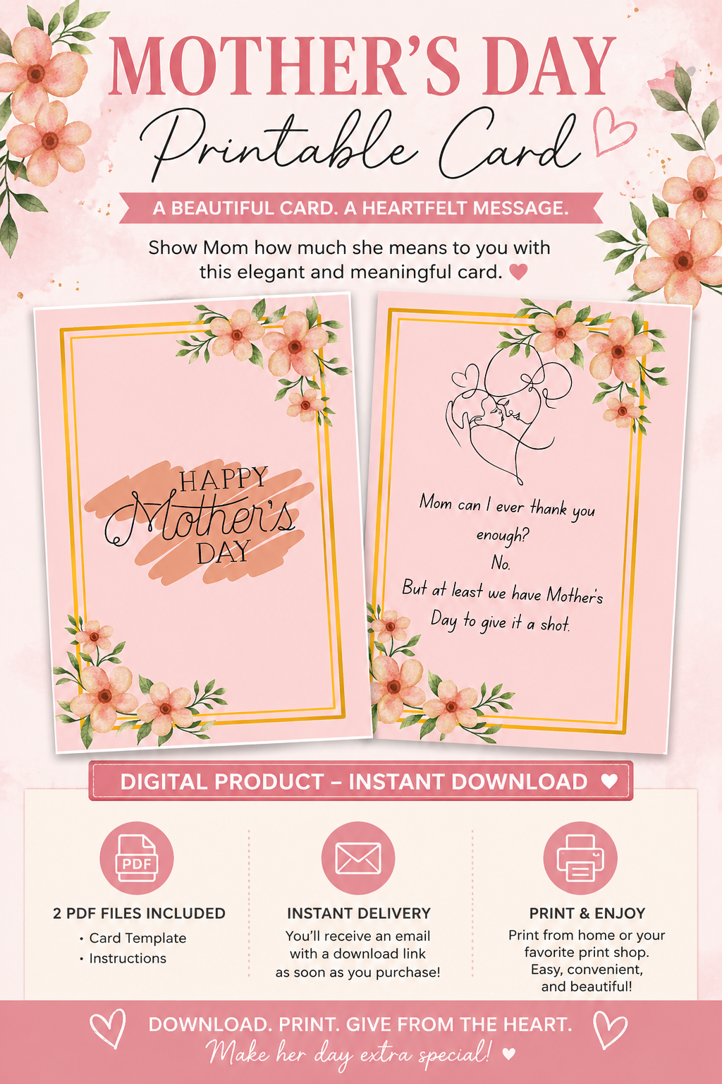 Mother's day Card Digital download, Printable