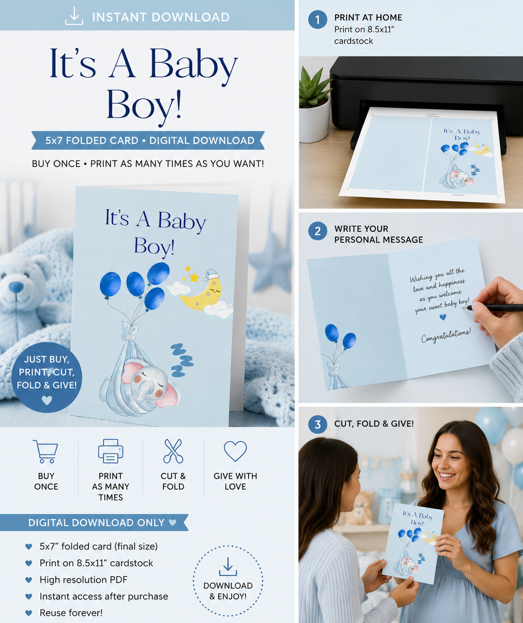 It's a Baby Boy! Greeting Card – Digital Download