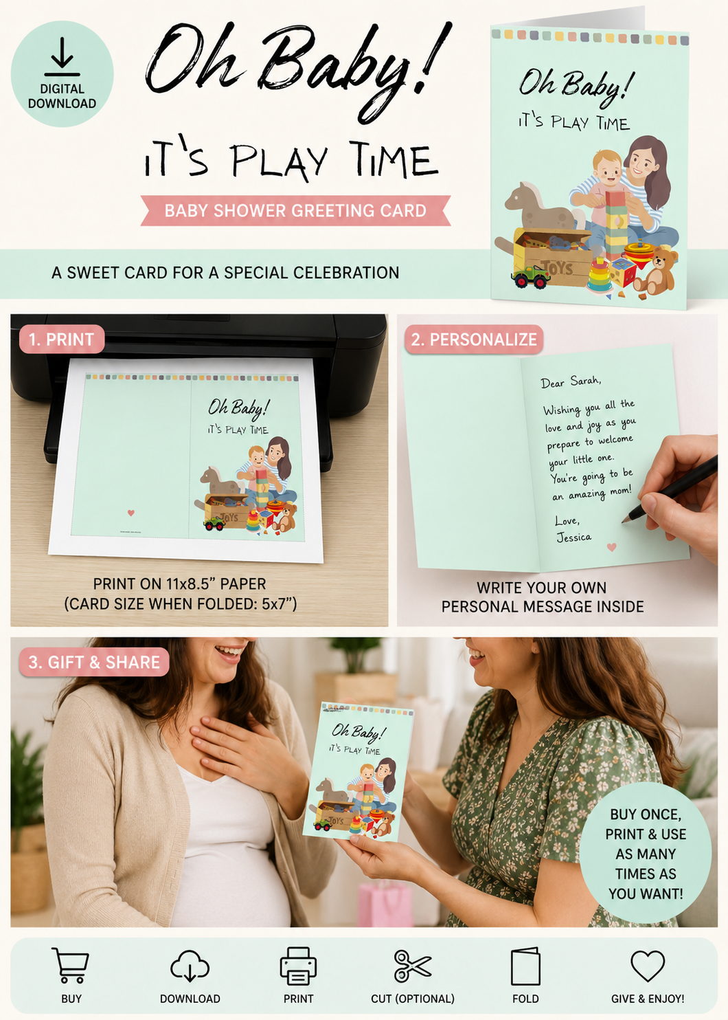 Oh Baby! It's Play Time Greeting Card – Digital Download