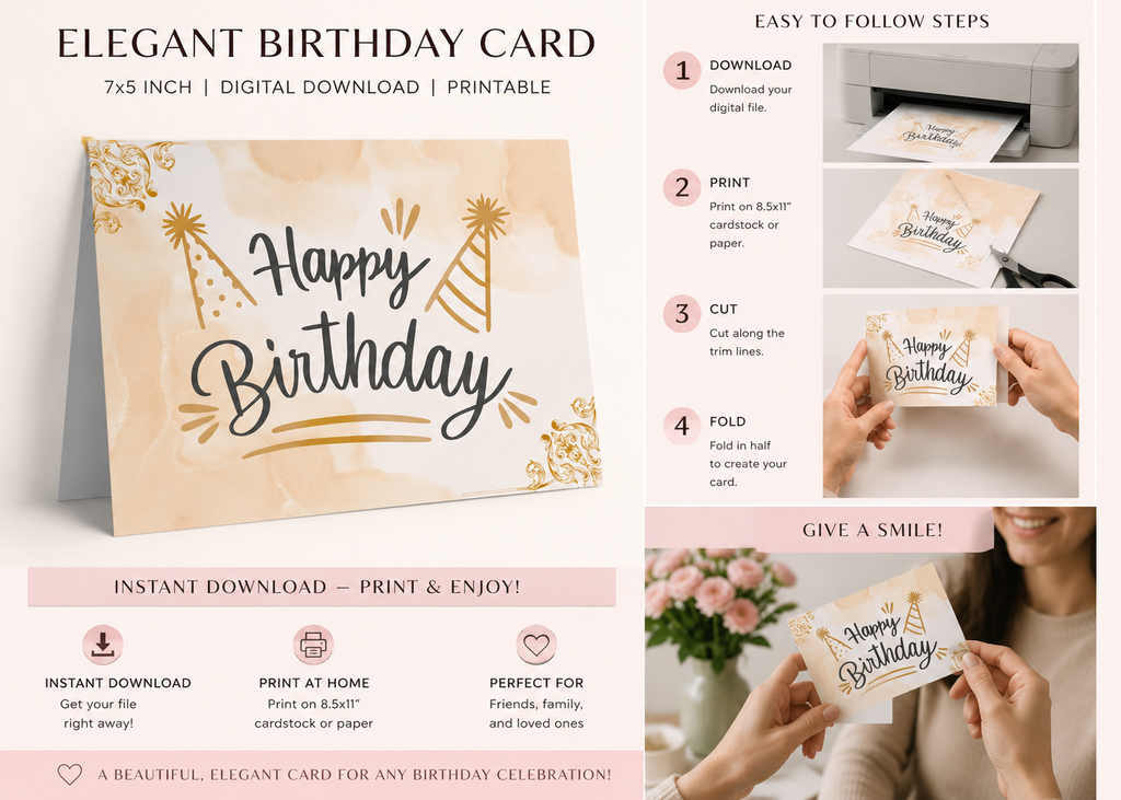 Elegant Pink Birthday Card