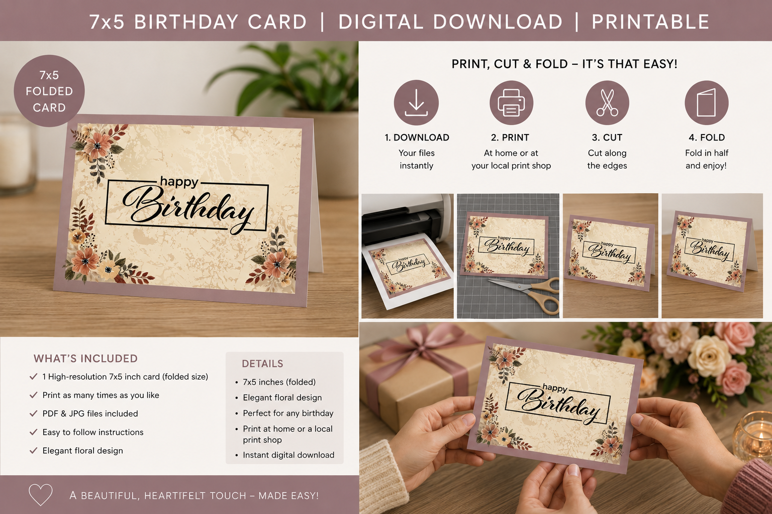 Elegant Purple Floral Birthday Card