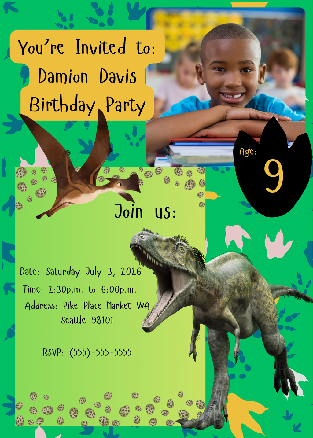 Dinosaur Birthday Party Invitation – Customizable 5x7