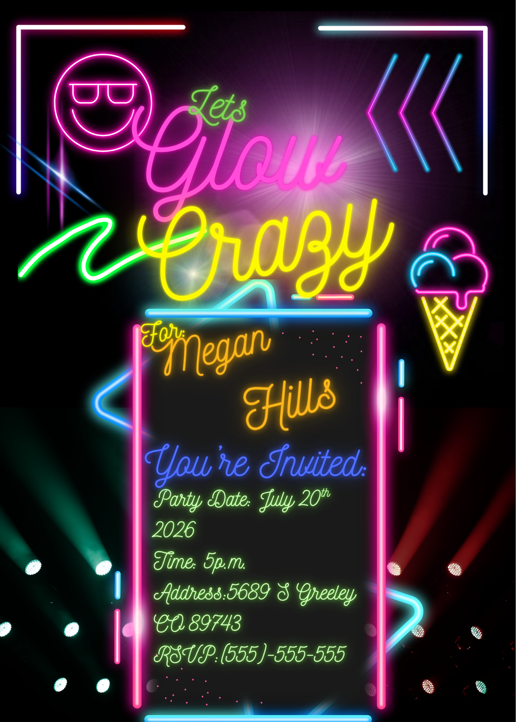 Let's Glow Crazy Party Invitations