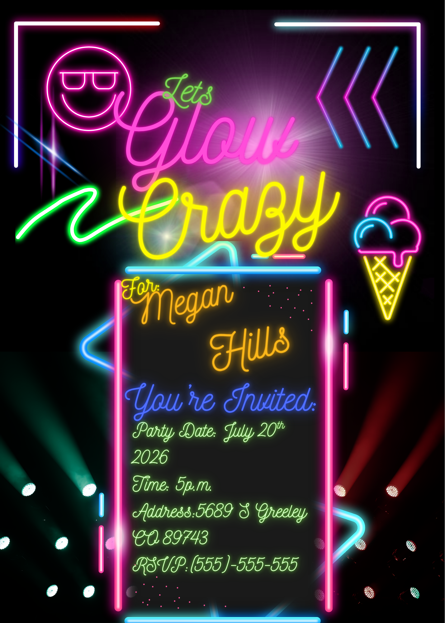 Let's Glow Crazy Party Invitations