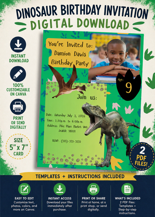 Dinosaur Birthday Party Invitation – Customizable 5x7